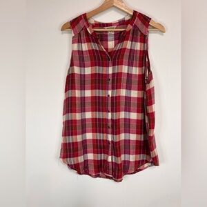 Lucky Brand Red Plaid Sleeveless Blouse EUC Size M